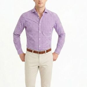 VTG Y2K J. Crew Men's Lavender White Gingham Check Button Front Shirt Size XL